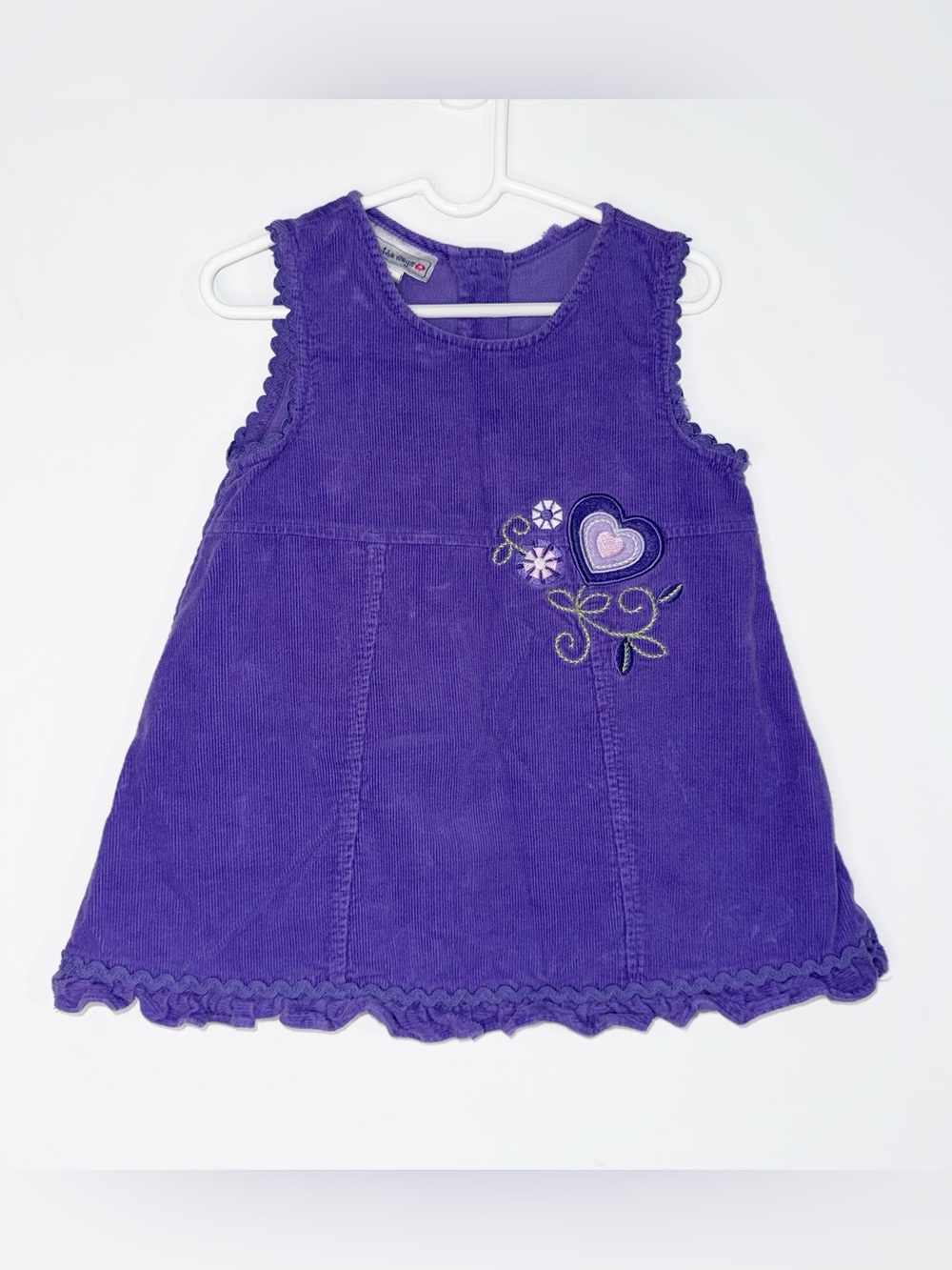 Samantha Says Purple Corduroy Jumper Dress 3T Heart Floral Embroidered